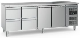 Gekoelde werkbank Koelwerkbank 2 Drs 4 Laden Met Verstelbare Poten - 223x70x85 cm Combisteel 7950.5180