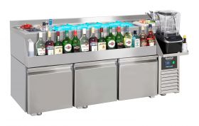 Gekoelde werkbank Koelwerkbank 3 Deuren met Cocktail Bar Station - 160x76x100 cm Combisteel 7489.6005