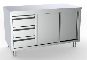 Werktafel Schuifdeuren Laden Links - 140x70x85 cm - 1/1 GN Combisteel 7333.0248