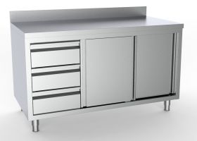 Werktafel Schuifdeuren Laden Links Met Rand - 140x70x85 cm - 1/1 GN Combisteel 7333.0264