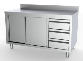 Werktafel Schuifdeuren Laden Rechts Met Rand - 140x70x85 cm - 1/1 GN Combisteel 7333.0272